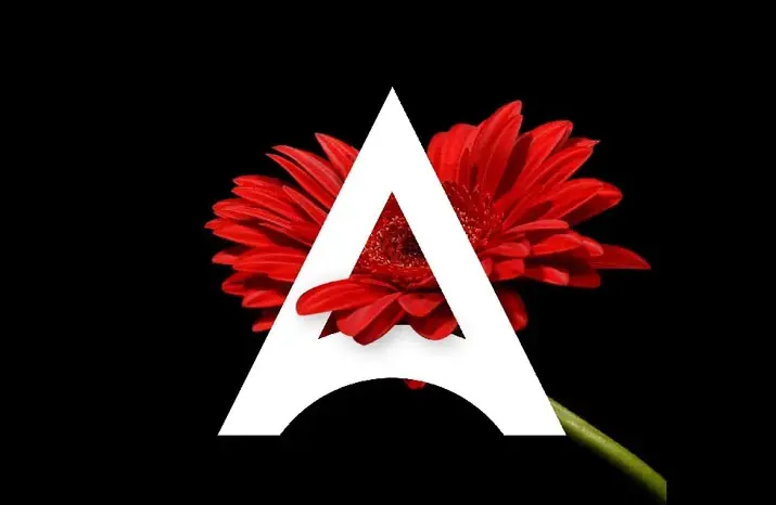 A red flower with the letter a in front of it.